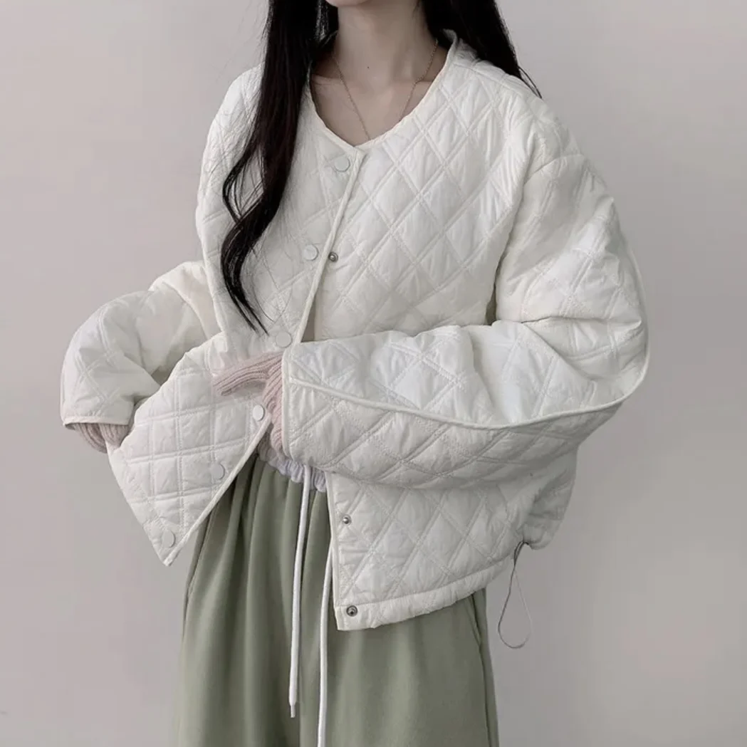 

Women's Chic Versatile Puff Diamond down Cotton Jaet Small Size Faion Lightweight Loose Cotton Top Long Sve Commute Sle