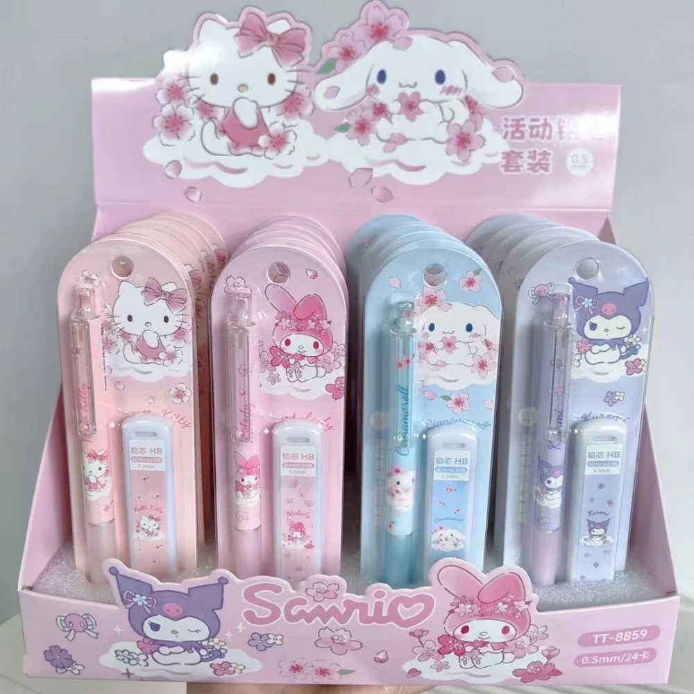 4-24pcs Sanrio Hello Kitty Sakura Series 0.5mm Mechanical Pencil Stationery High Face Value Automatic Pencil Wholesale