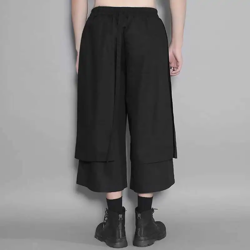 Simple New Double Spring Personalized Summer Black And Seam Large Casual Men's Wide Leg Pants Fashion Trend