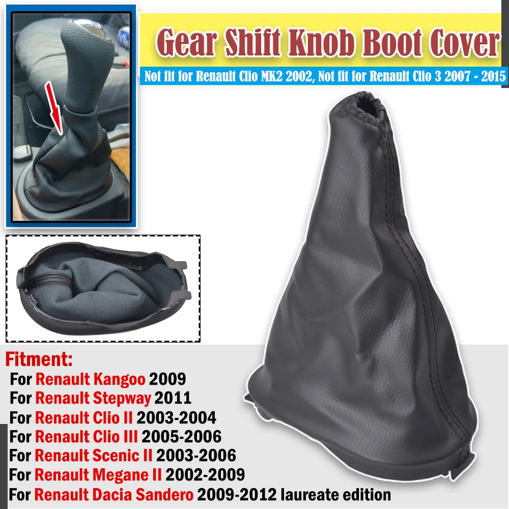 for Renault Megane 2 Scenic Clio II Kangoo Logan 2006 2009 Car Shift Gear Stick Manual Gaiter Shift Boot Black PU Leather Boot