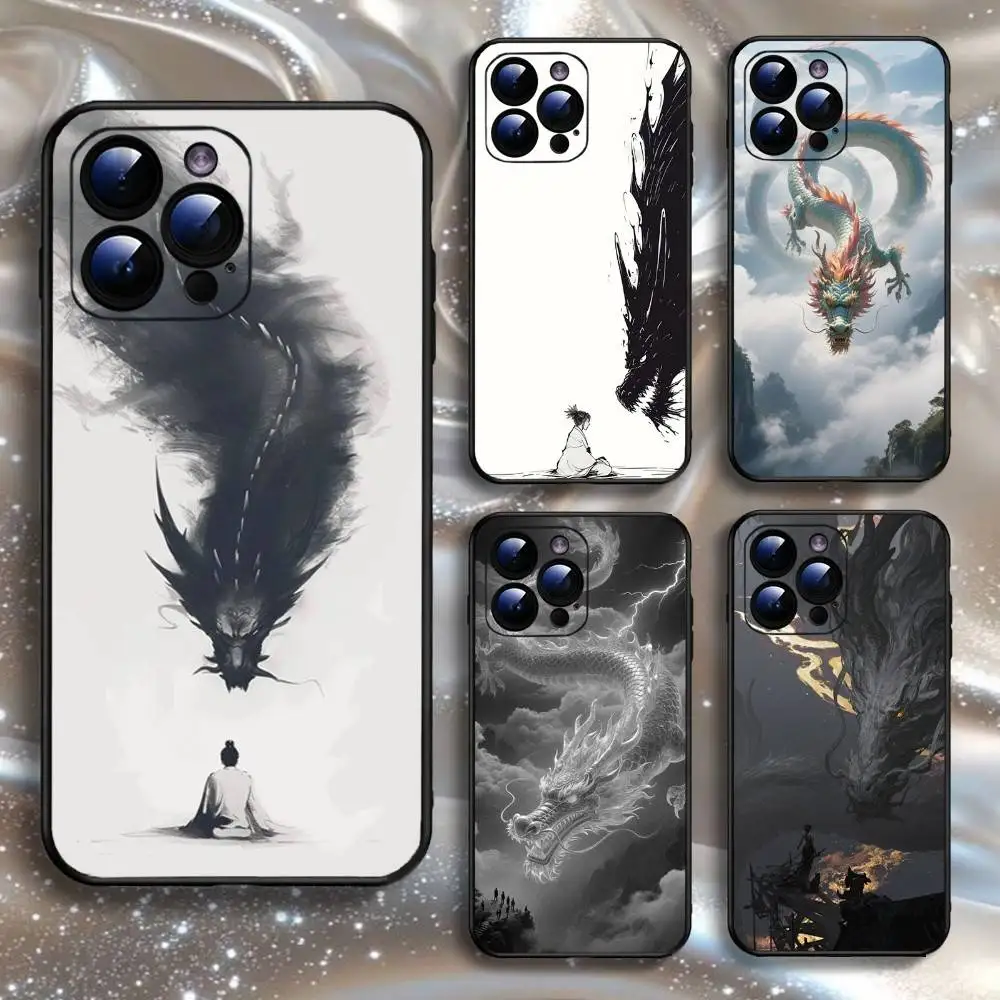 

Chinese dragon painting design Phone Case For iPhone16,15,14,13,12,11 Plus,Pro Max,XS,X,XR,SE,Mini,8,Soft Silicone Black Cover