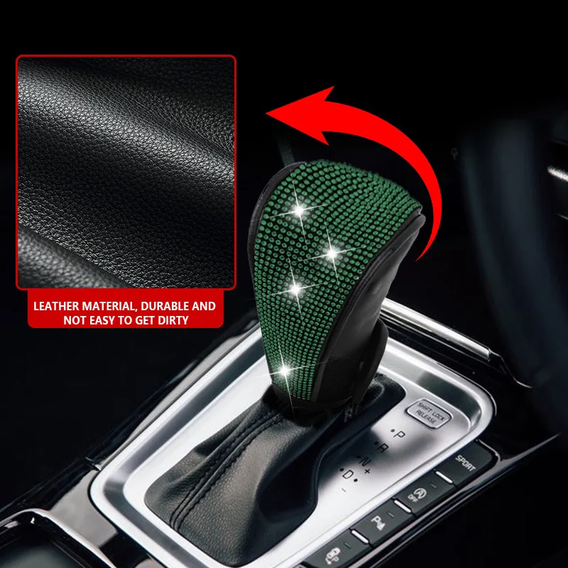 Glitzernde Strass-Schaltknaufabdeckung, Weicher PU-Leder Kristall-Schalthebel-Schutz, Universelle Auto-Innendekoration Handbremsenschutz – Detail 6