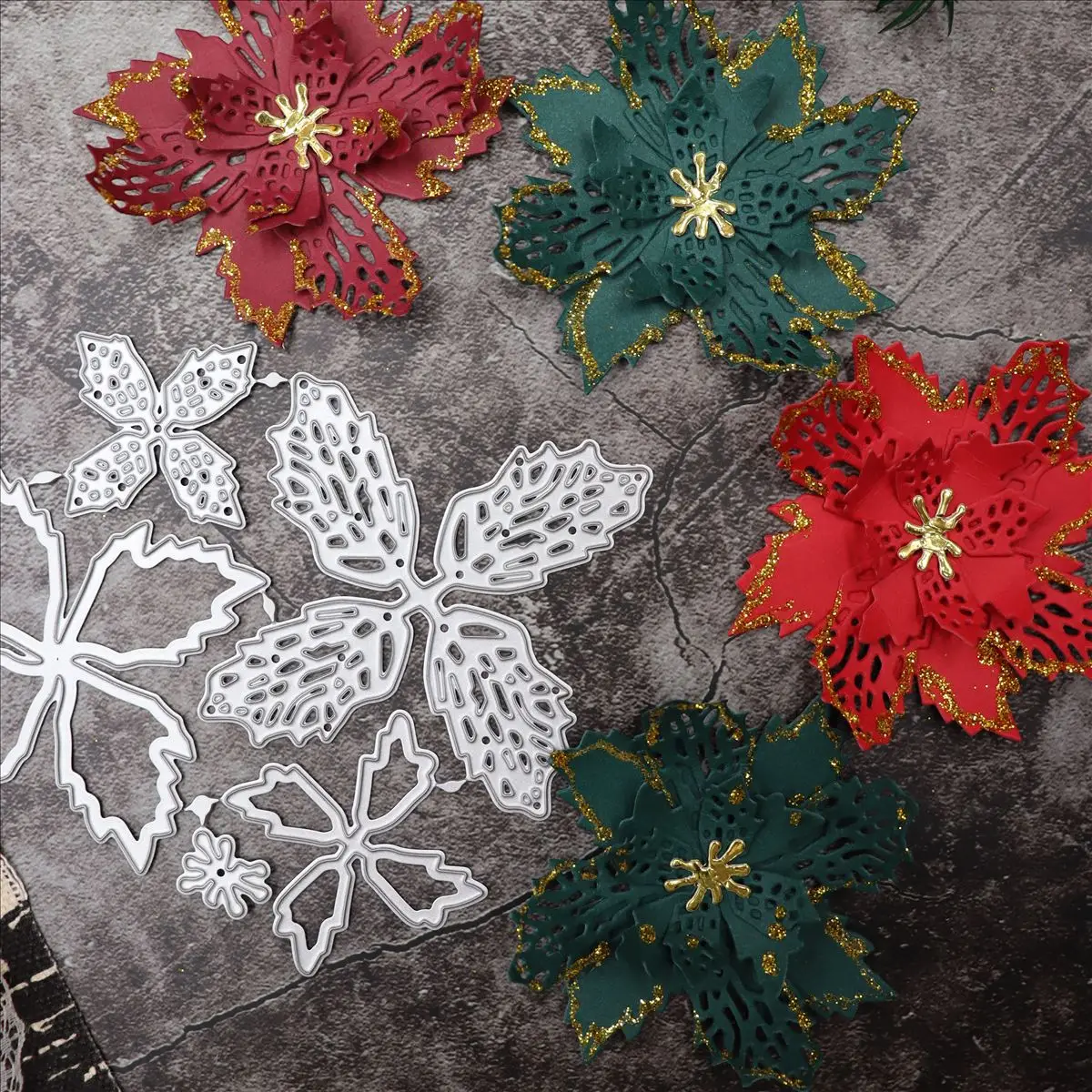 Christmas Poinsettia Flower DIY Scrapbooking Stamps Craft Embossing Die Cut Making Stencil Template New 2020