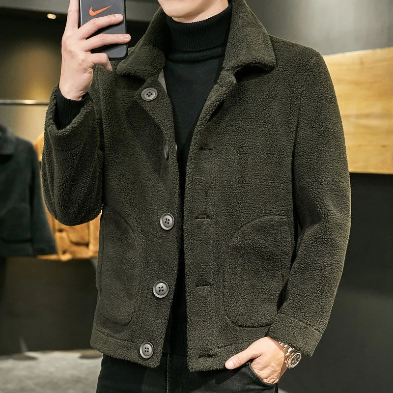 M-8XL 2022 Winter New Lamb Wool Coat Lapel Loose Warm Men Outerwear Fashion Casual Thicken Male Can Be Worn On Both Sides Jacket