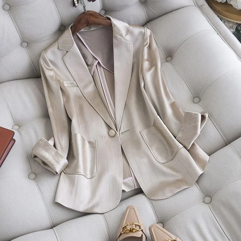 Japanese Korean Women High-end Suit Jacket 2024 Spring Autumn New Lady's Small Suit Long Sleeve Slim Short Little Suit Blazer