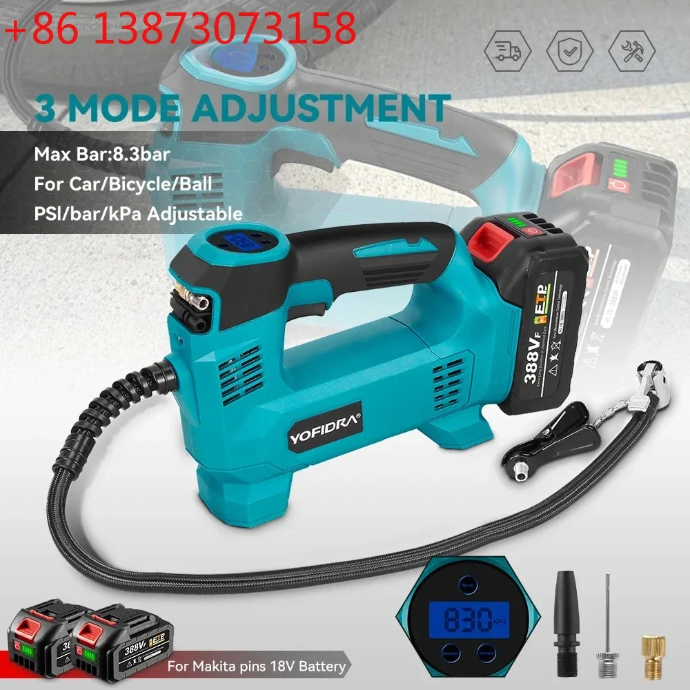 Yofidra 830Kpa Inflatable Pump High Pressure Digital Air Compressor Car Electric Air Pump Pneumatics For Makita 18V Battery Pin