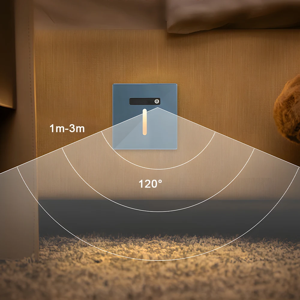 SANDIY  مصباح حائط حساس كشف الحركة مصباح درج ضوء الليل راحة لخطوات الشرفة غرفة النوم 2 وات مصباح سفلي أمان زجاجي إنارة زجاجية داخلية إضاءة سلالم منزلية طراز حديث 110 فولت / 220 فولت أبيض رمادي أسود