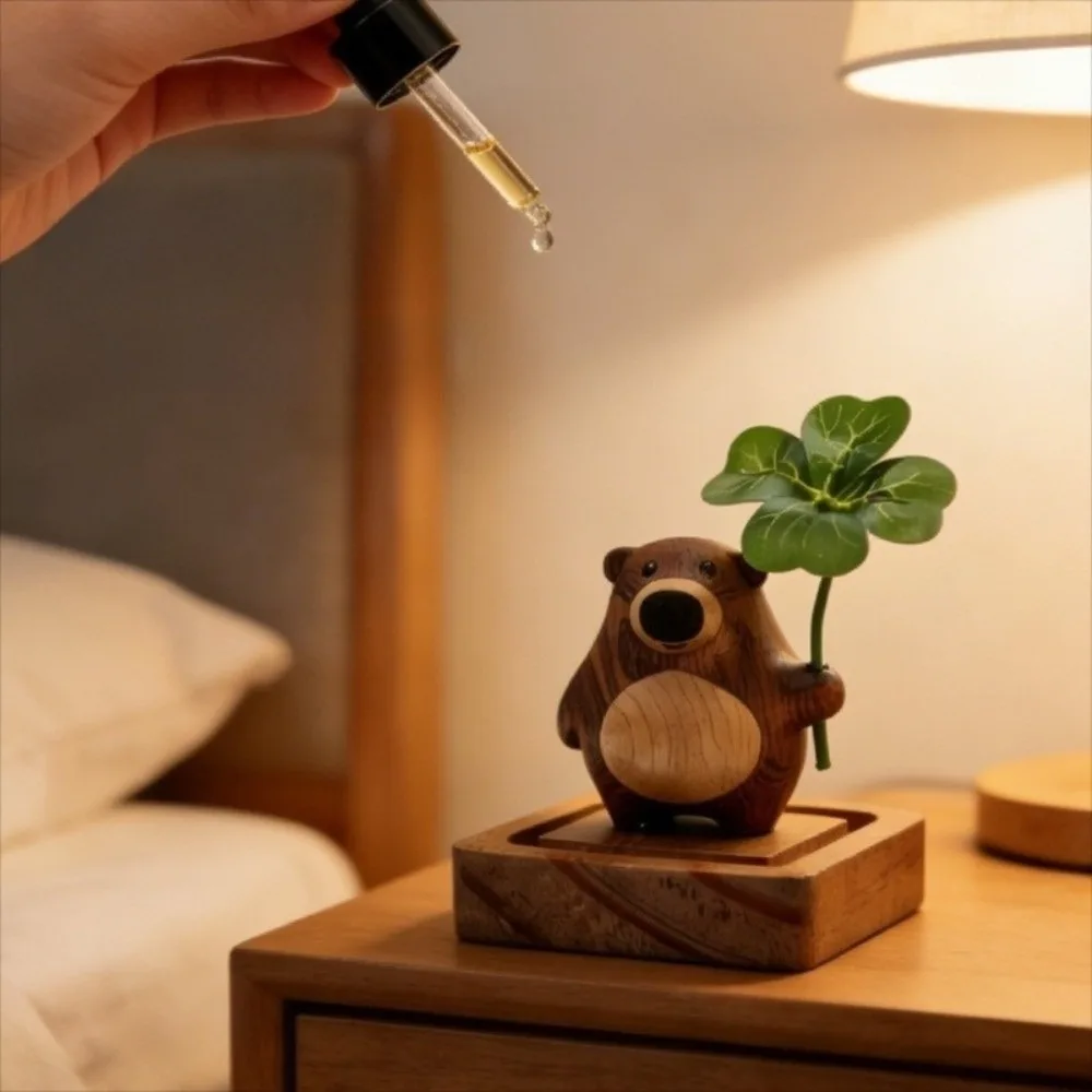 Creative Wood Aroma Diffuser Cute Bear Fragrance Ornament Essential Oil Diffuser Long-Lasting Desktop Aroma Diffuser Home