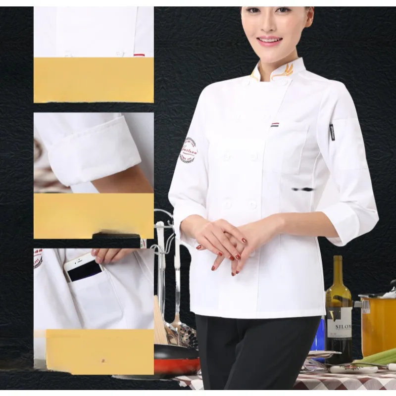 Catering Chef Overalls Men's Hotel Restaurant Cafeteria Baking Pastry Back Kitchen Chef Clothes Long Sleeves