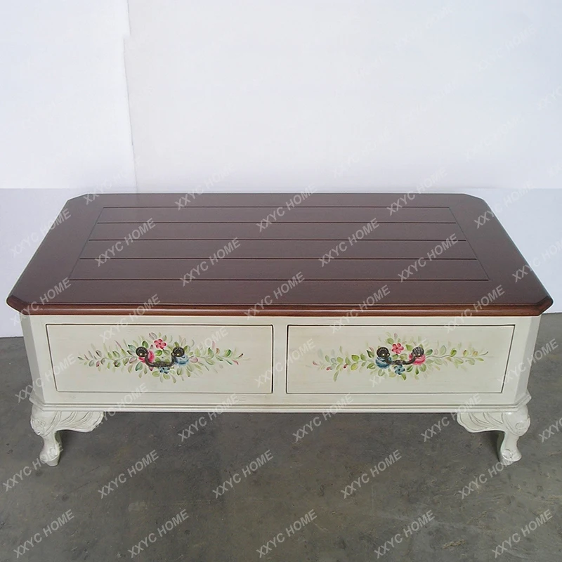 

Four-draw coffee table, rectangular antique painted storage, rural storage, coffee table