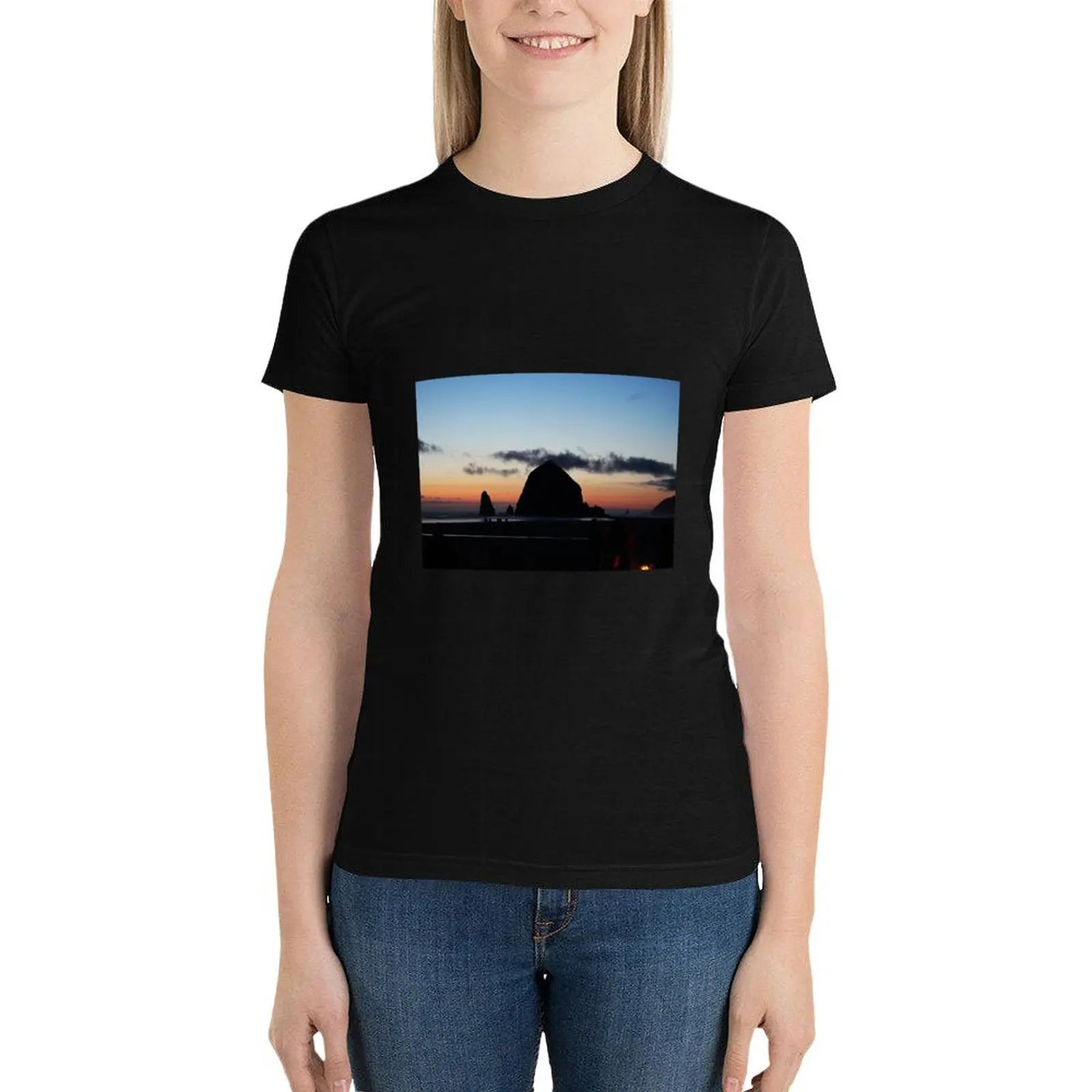 

Sunset at Haystack Rock at Cannon Beach, OR T-Shirt graphics oversized black t shirts for Women