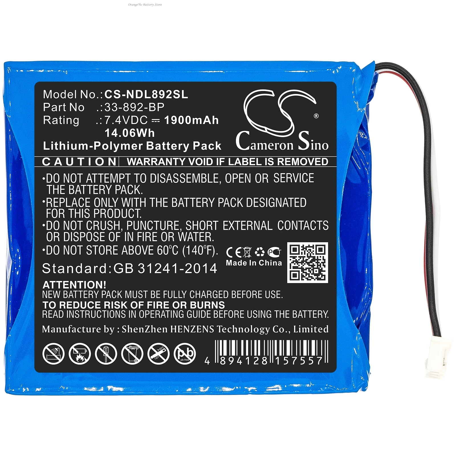 Replacement 7.4V 1900mAh Battery 33-892-BP for Ideal 33-892 Securitest Pro Tester