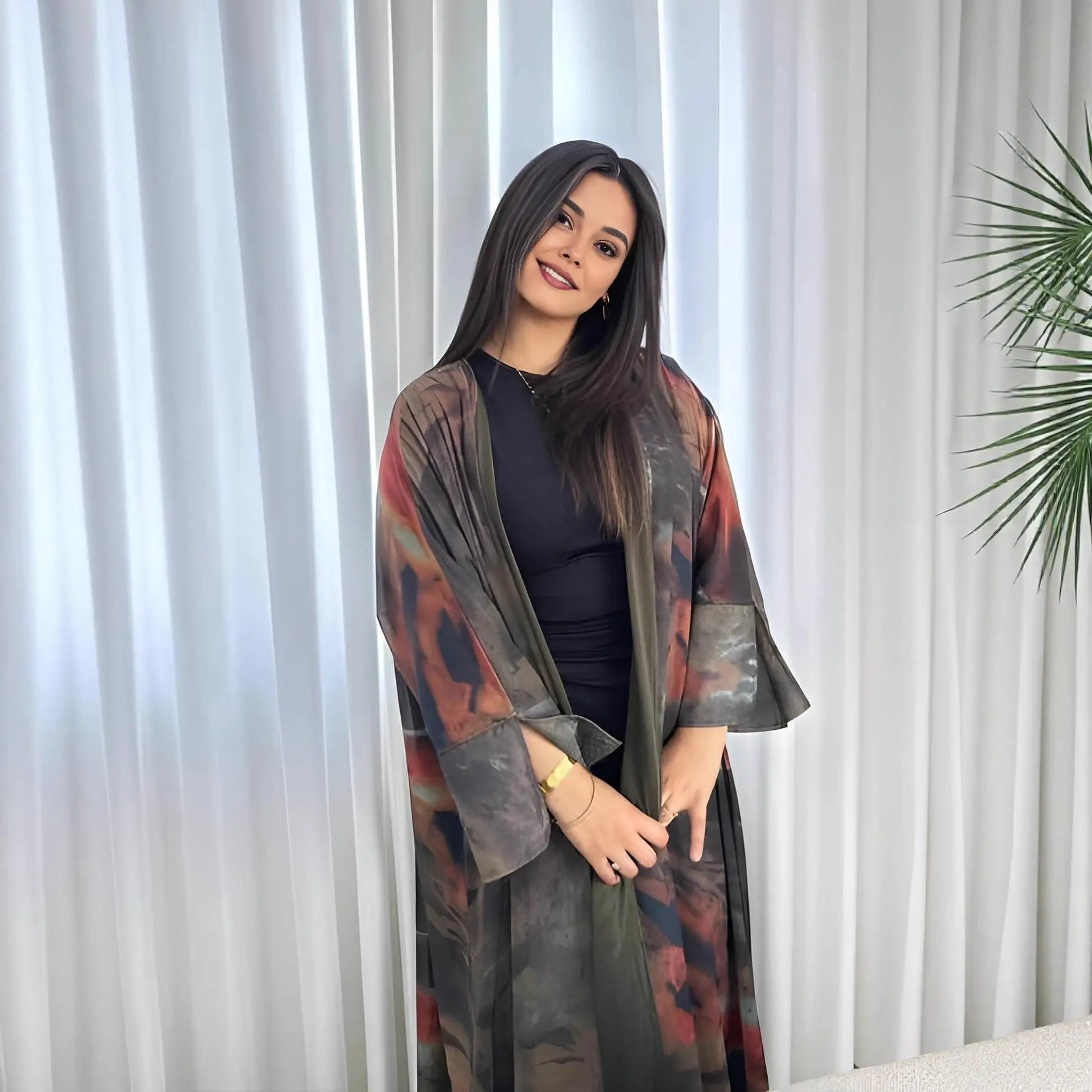 

Длинное этническое платье-халат с принтом для женщин, модный сценический костюм, осень 202, без бренда, зарегистрированный товарный знак