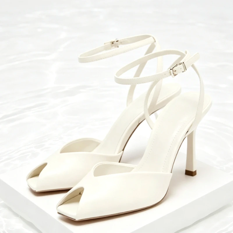 Comfort Soft Leather Brand High Heel Sandals Women Summer Sexy Open Toe Ankle Buckle Thin Heel Designer Shoes Fashion Dress Shoe view 2