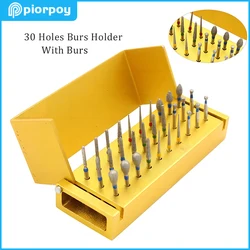 30 Holes Dental Bur Holder With Burr Dentistry Drilling Disinfection Stand High Speed Handpiece Nail Organizer Case Aluminium