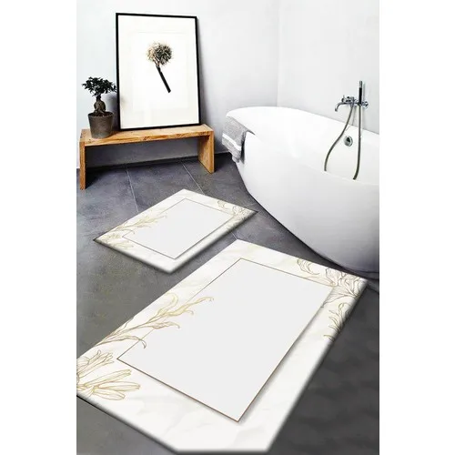 Else Carpet Else Yellow Gray Floral Marble Pattern Washable Anti-Slip Soles 2li Bath Mat Doormat Toilet Seat Pad