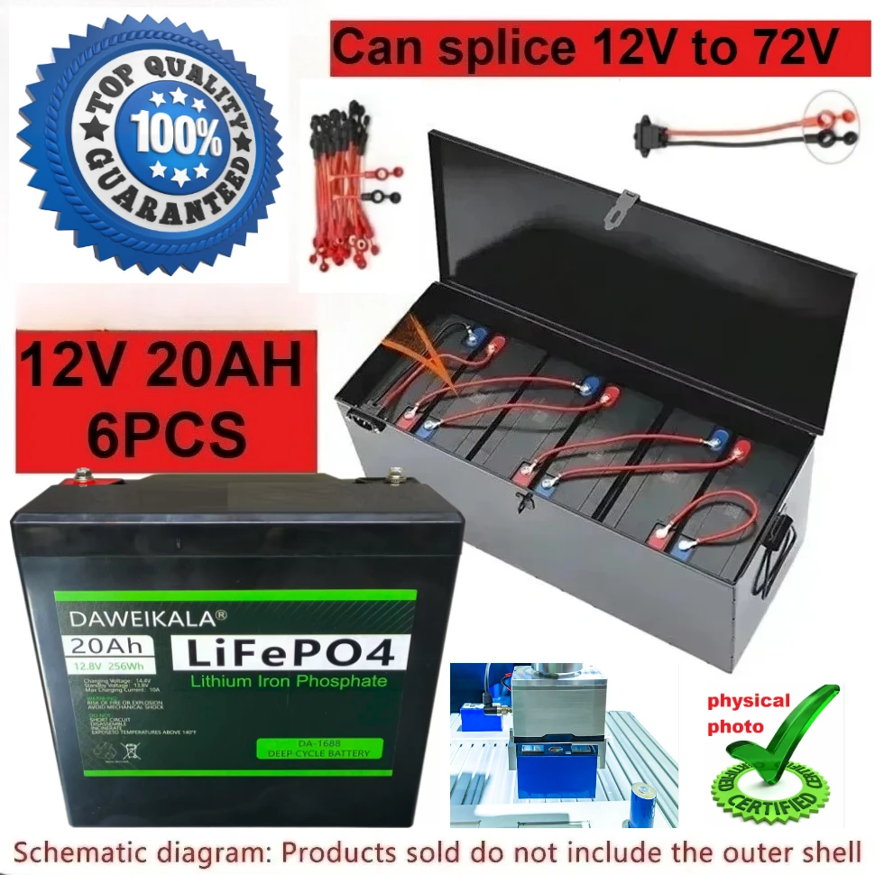 DAWEIKALA يمكن أن تقسيم بطارية lifepo4 12 فولت 20 أمبير في الساعة إلى حزمة بطارية 12-72 فولت القدرة الحقيقية لبطارية الدراجة الكهربائية 20 أمبير في الساعة