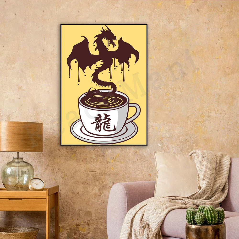 

Dragon Coffee Poster Pop Art Canvas Painting Abstract Art Poster and Print Mural Living Room Home Decor