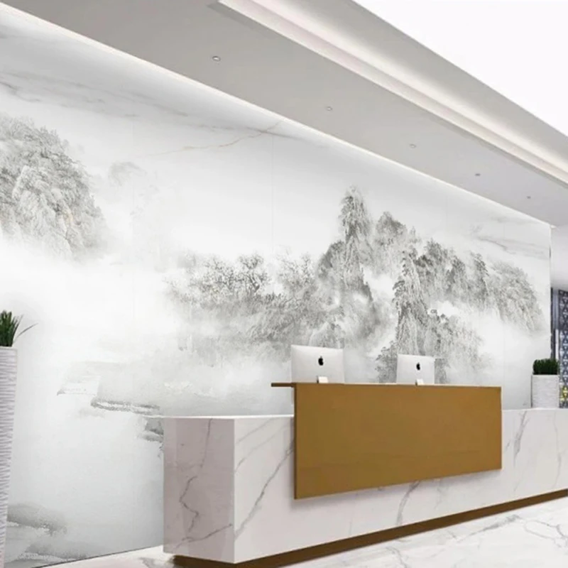 Papier Peint Panoramique Chinese Style Abstract Line Art Wallpaper Hand Painted Landscape Mural Wall Decor Background Painting