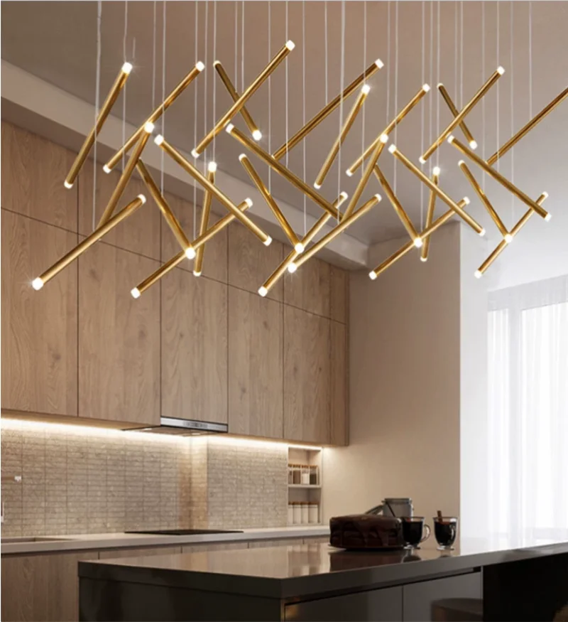 New rectangular chandelier living room LED round tube light luxury loft villa decorative lights