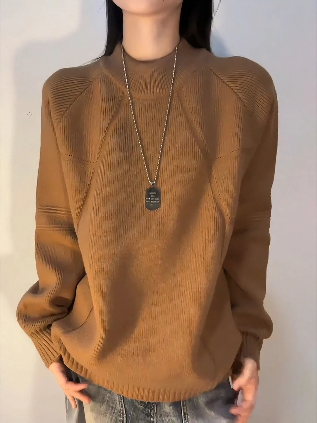 

Свободный крой вязаный свитер мужской с высоким воротником и коричневый пуловер трикотаж повседневный ленивый базовый слой irt осенняя одежда