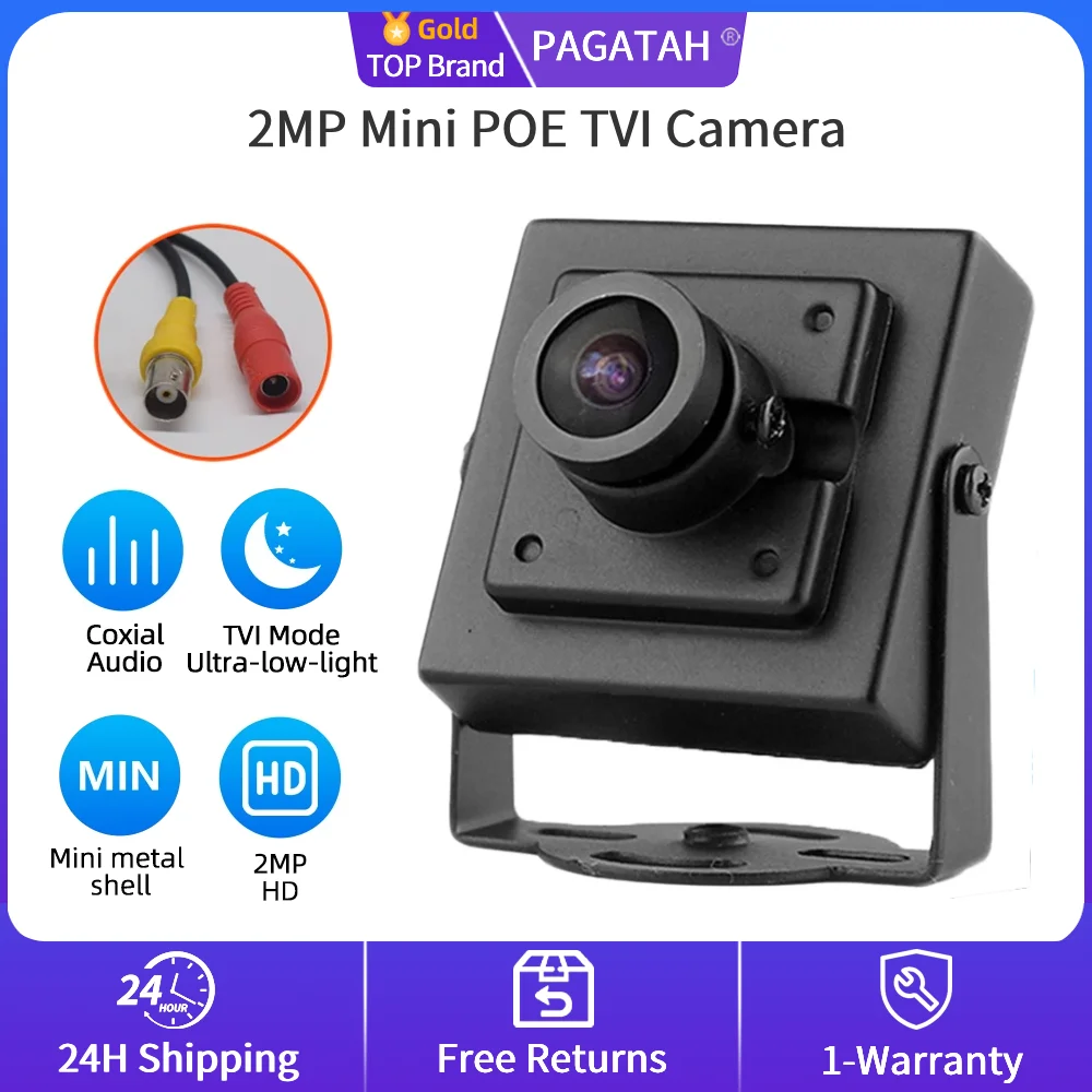 

PEGATAH 2MP Mini POE IP Camera Black Light Night Vision Cam Miniaturer TVI Camera Analog Security Cam Supports Coaxial Audio