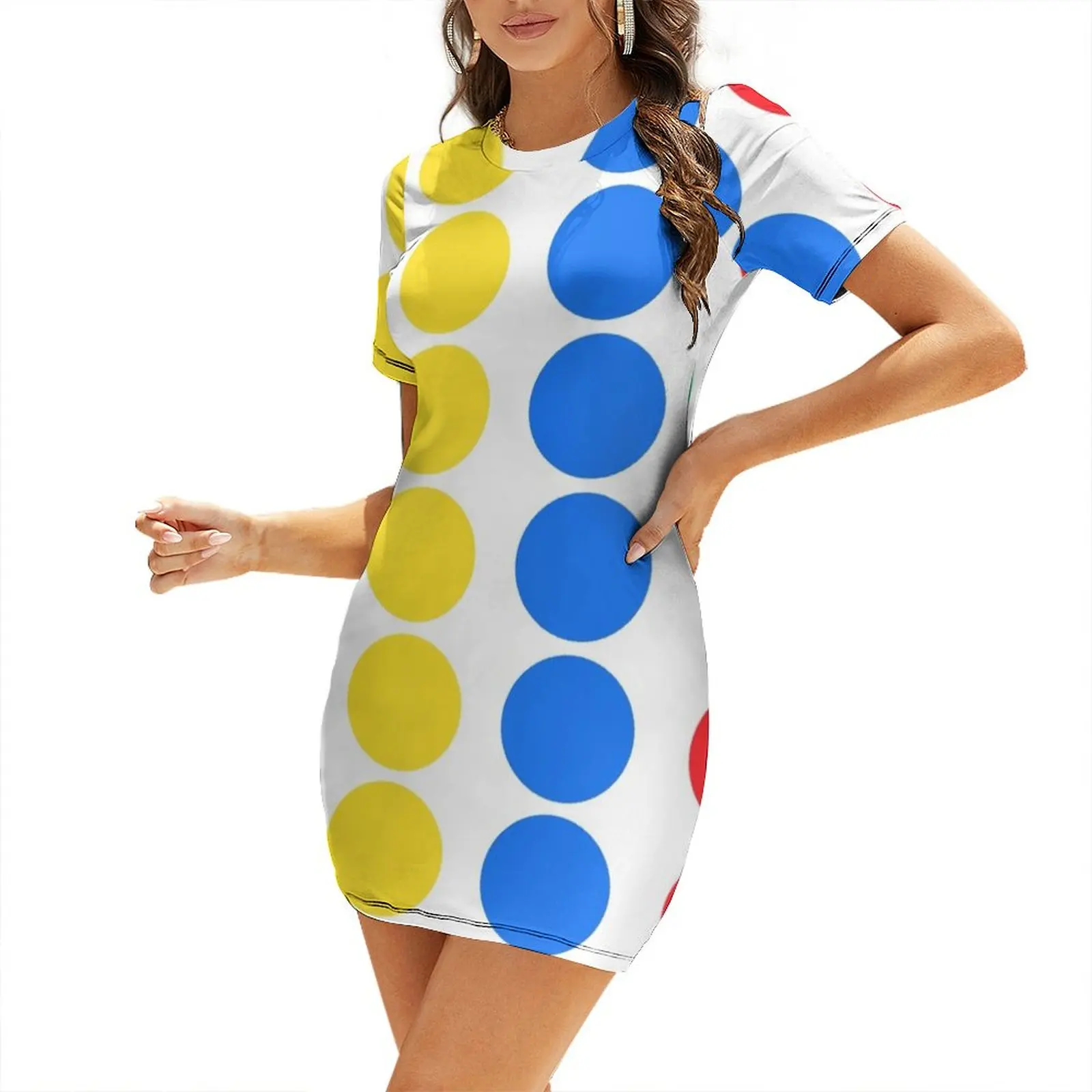 

Fun Primary Colors Pattern Short-Sleeved Dress chic and elegant woman dress summer dresses women 2026 women's evening dress 2026