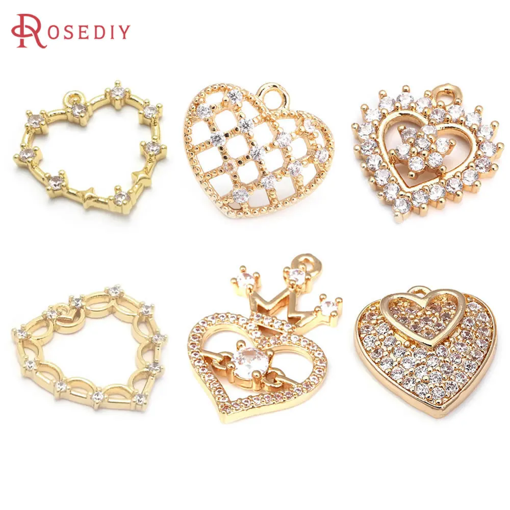 Total 6PCS (Each Style 1 Piece) Brass Zircon Mixed Heart Charms Pendants Necklace Earrings Diy Jewelry Rosediy official-website