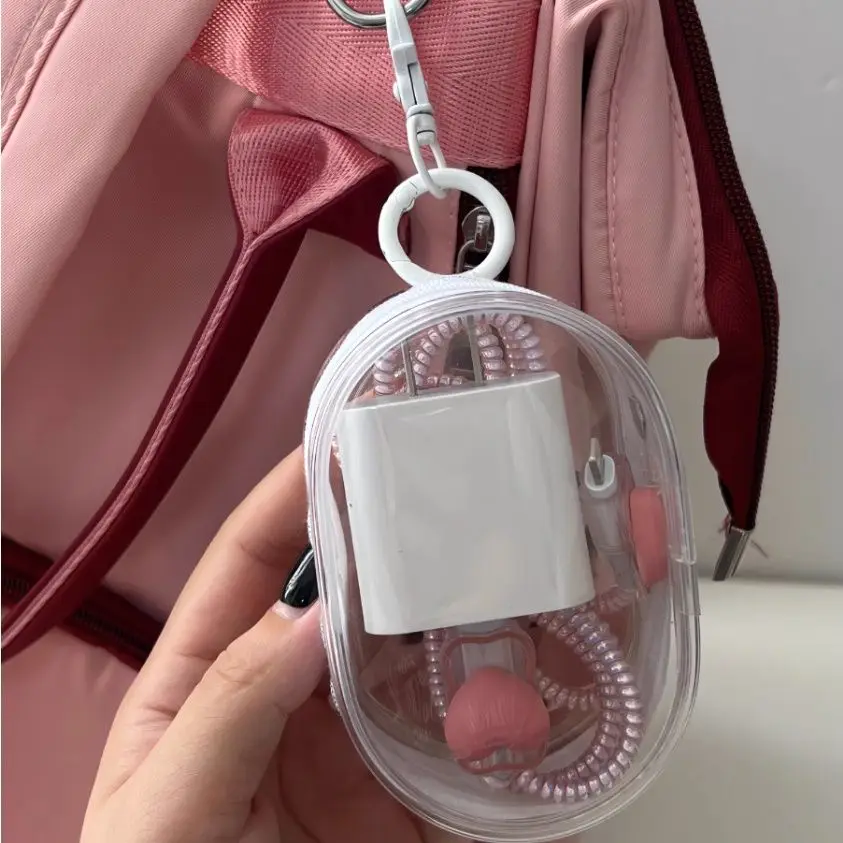 Data cable charger charging and storage transparent winding portable when going out earphone storage box phone charger organizer