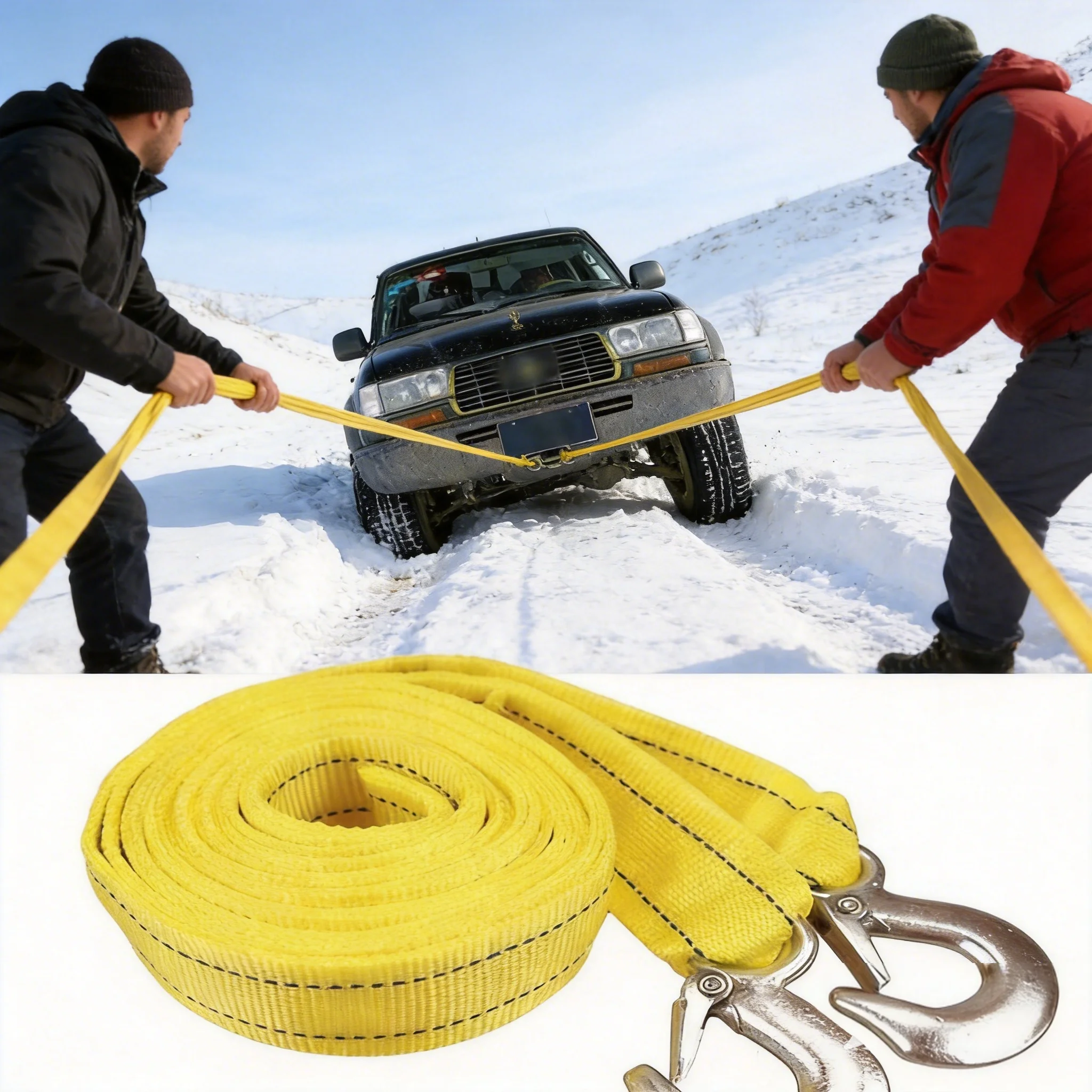 High Tension Car Towing Strap, Double-Layer Stitched Tear-Resistant Tow Rope, Universal Emergency Accessory for All Vehicles