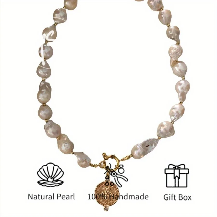 

MYSOYA Large White Baroque Pearl Pendant Necklace 13-15mm Pearl, with Gift Box, Birthday Gift, Wedding Jewelry, for Him/ Her