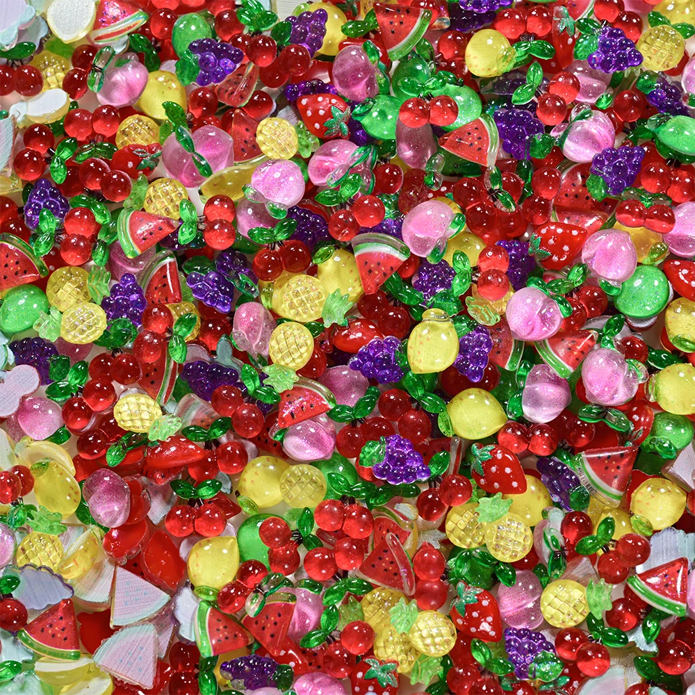 50 Peças de Decorações 3D de Frutas de Verão para Unhas, Morango, Melancia, Cereja, Pêssego, Limão, Decoração de Arte para Unhas, Acessórios para Cabelo e Manicure