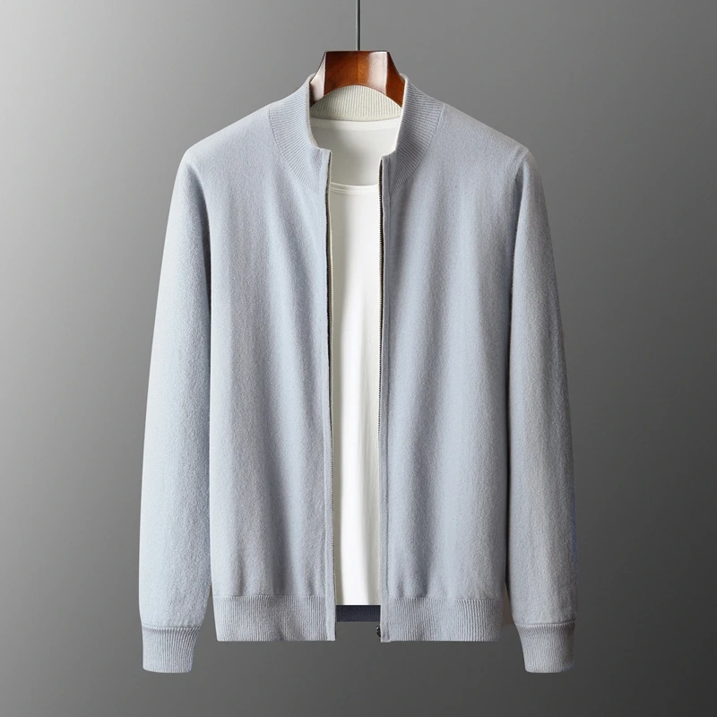 

100% Goat Cashmere Double Sided Wearable Sweater Jacket Men's Knitting Stand Neck Cardigan Autumn Winter New Thicken Luxury Coat