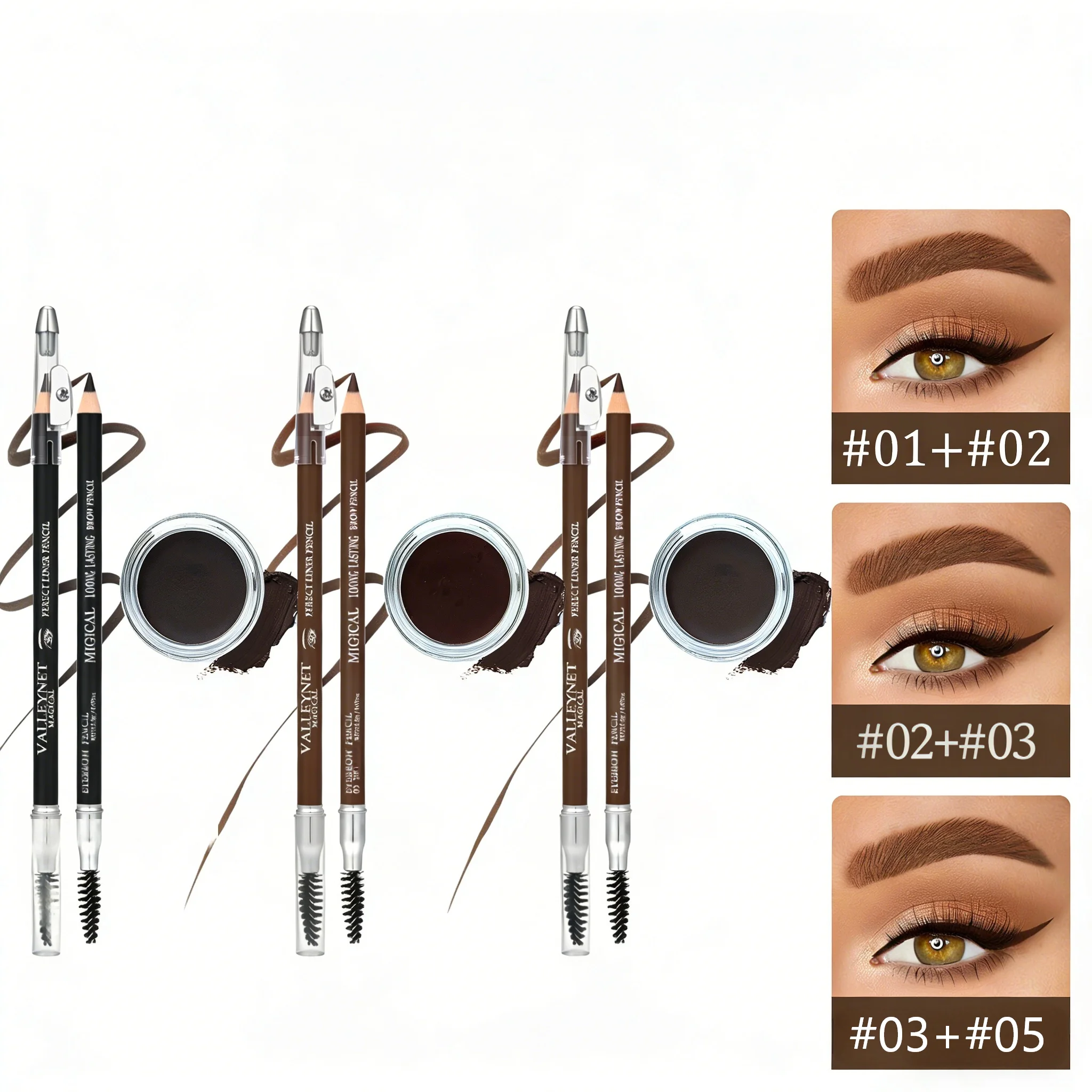2Pcs Eyebrow Pencil&Gel Set,Long-Lasting Smudge-Proof Brow Definer,Waterproof Shaping Styling Brow Makeup, Natural Defined Brows