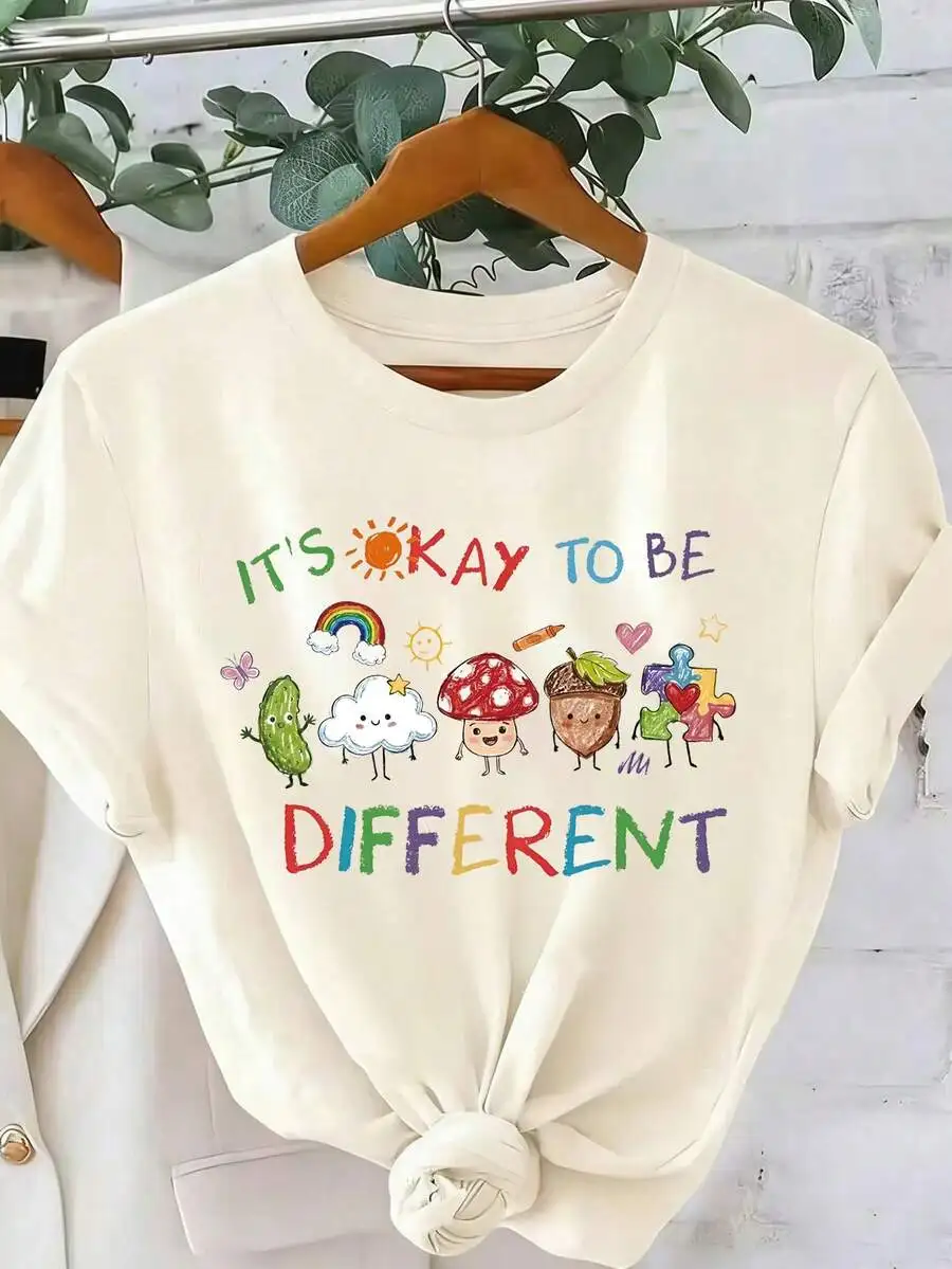 Autism Awareness Shirt Women It's Okay To Be Different Graphic Tees SPED Teacher Gifts Neurodiversity Inclusion Short Sleeve Tops Summer