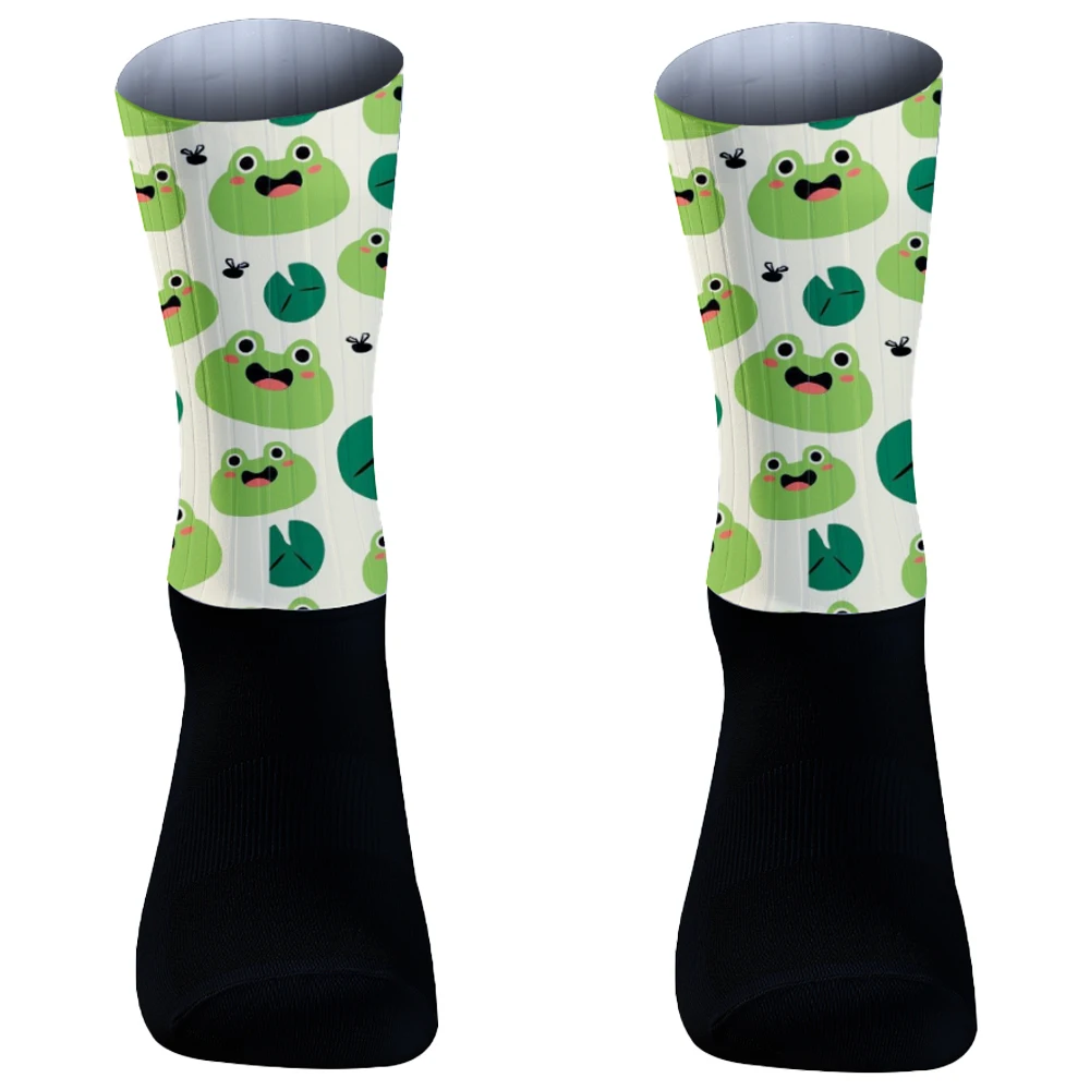 Chaussettes de sport imprimées grenouille pour hommes et femmes, chaussettes de vélo de montagne mignonnes, chaussettes de vélo de descente, chaussettes de sport de football pour cavalier