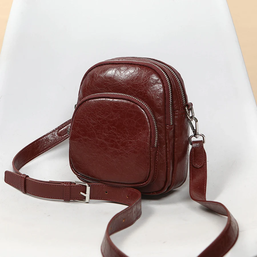 

Women Bag Oil Wax Leather Shoulder Bag Crossbody Zipper Mobile Phone Lady Female Multifunction Handbag Wrist Purse Womens Pouch