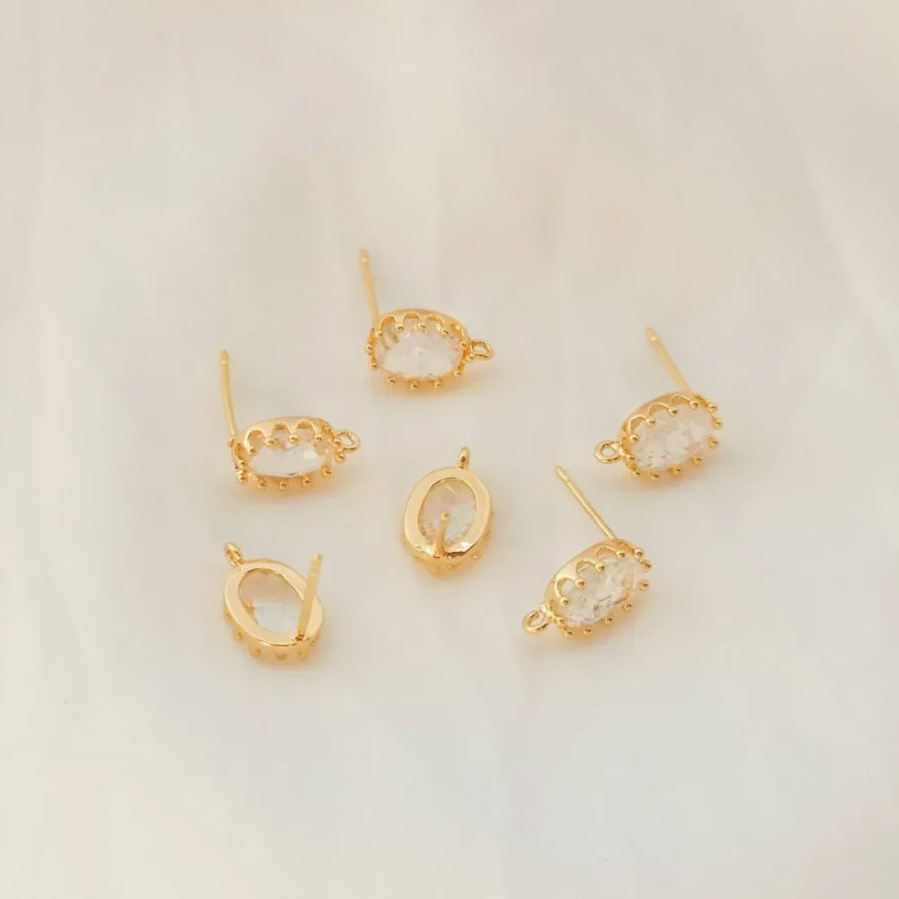 

14K Gold-encrusted Ice-flower Zircon Oval Egg-shaped Lace with Pendant Ring S925 Silver Ear Pins, Earrings and Stud Earrings