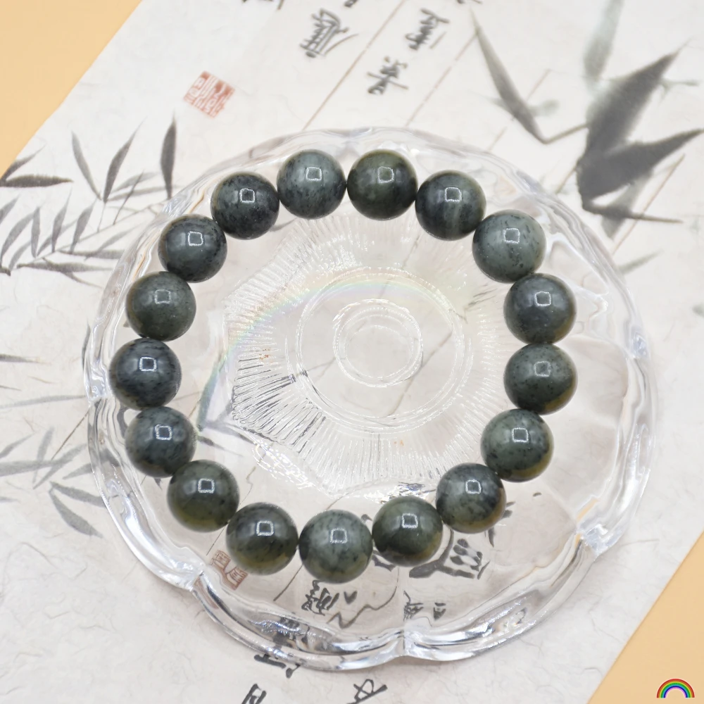 Natural Hotan Jade Blue and White Hand String for Men and Women Round Beads Ink Jade Beads Bracelet Rwbuy Brand Design