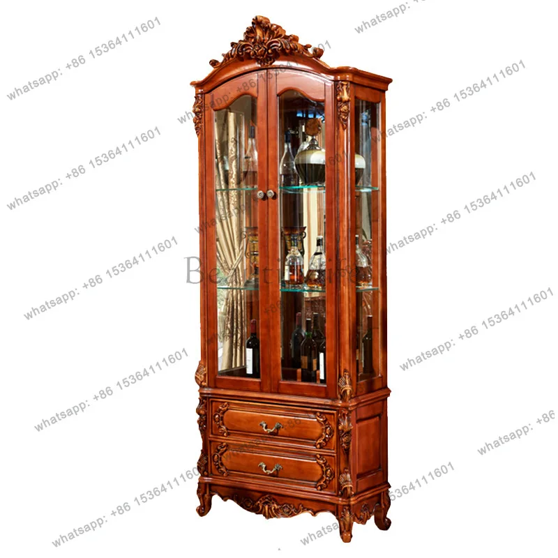 

European solid wood single and double door wine cabinet living room furniture American side cabinet household solid wood