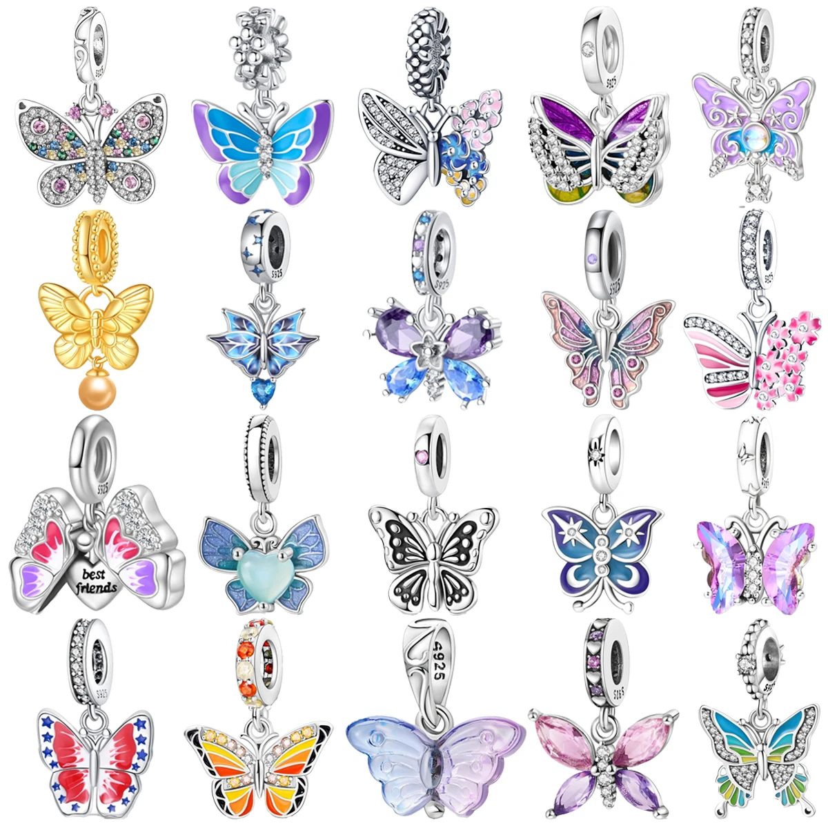 

Original 925 Charms Sterling Silver Butterfly Flower Star American Gemstone Pendant for Pandora DIY Bracelet Ladies Jewelry Gift