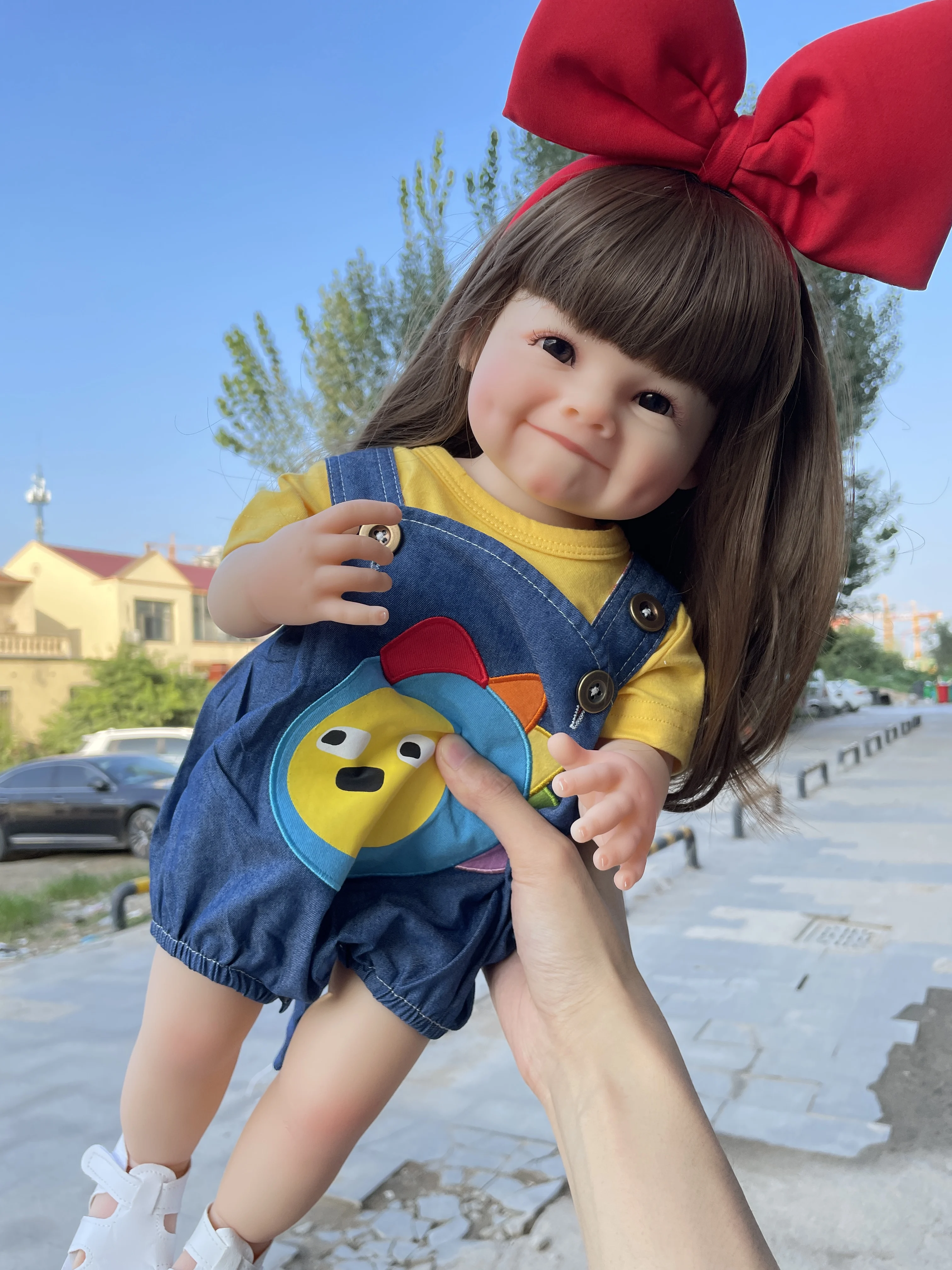 NPK 55CM Full Body Soft Silicone Vinyl Reborn Toddler Girl Doll which can stand with Almost Straight Legs with long Hair