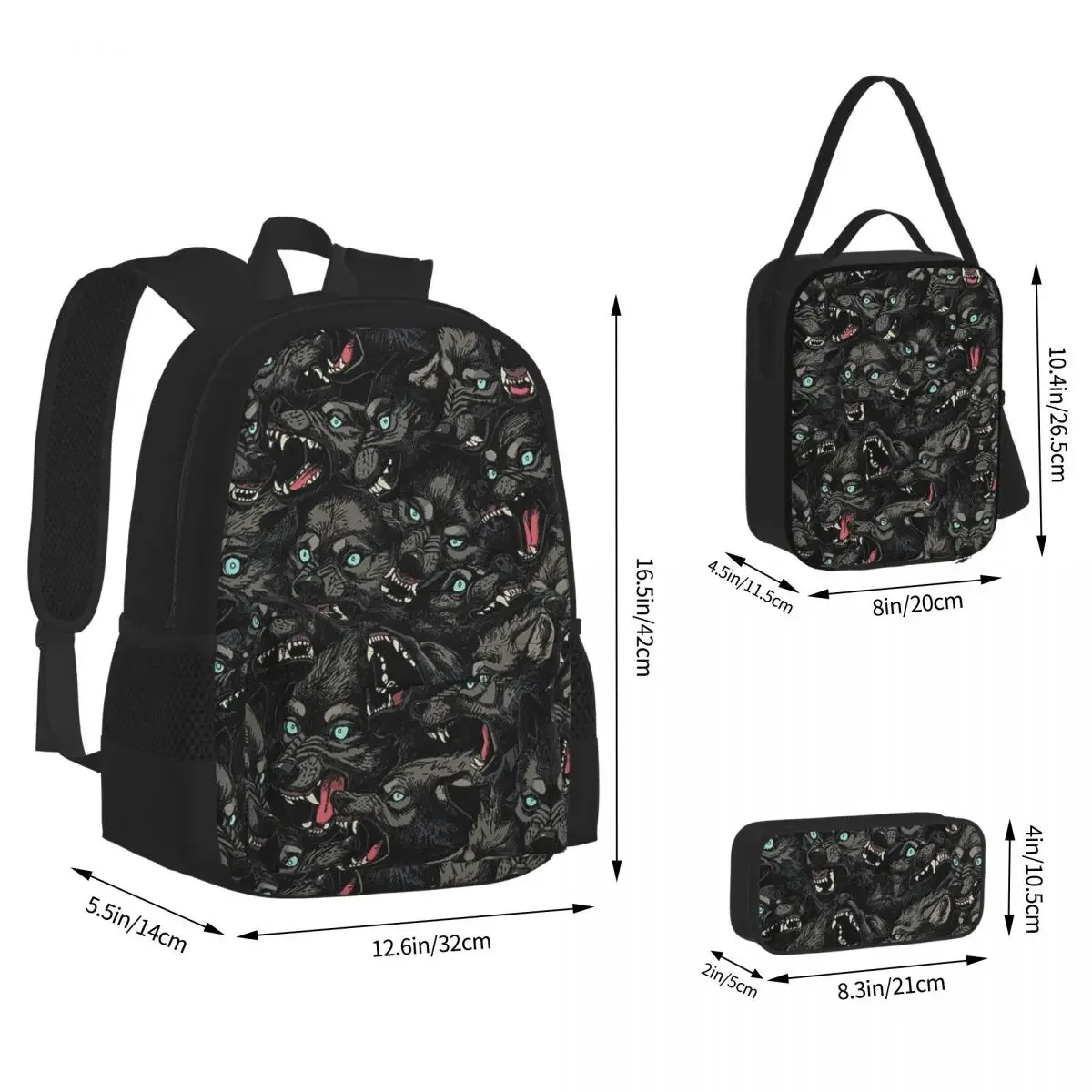 Mochilas con patrón de lobo, mochila para niños y niñas, mochilas escolares para estudiantes, mochila para niños de dibujos animados, bolsa de almuerzo, bolsa para bolígrafos, conjunto de tres piezas