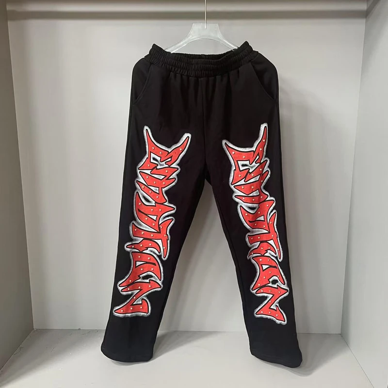

Black Mixed Emotion Embroidery Rhinestone Label Sweatpants Men Women Classic Big Print Logo Trackpants Loose Drawstring Trousers