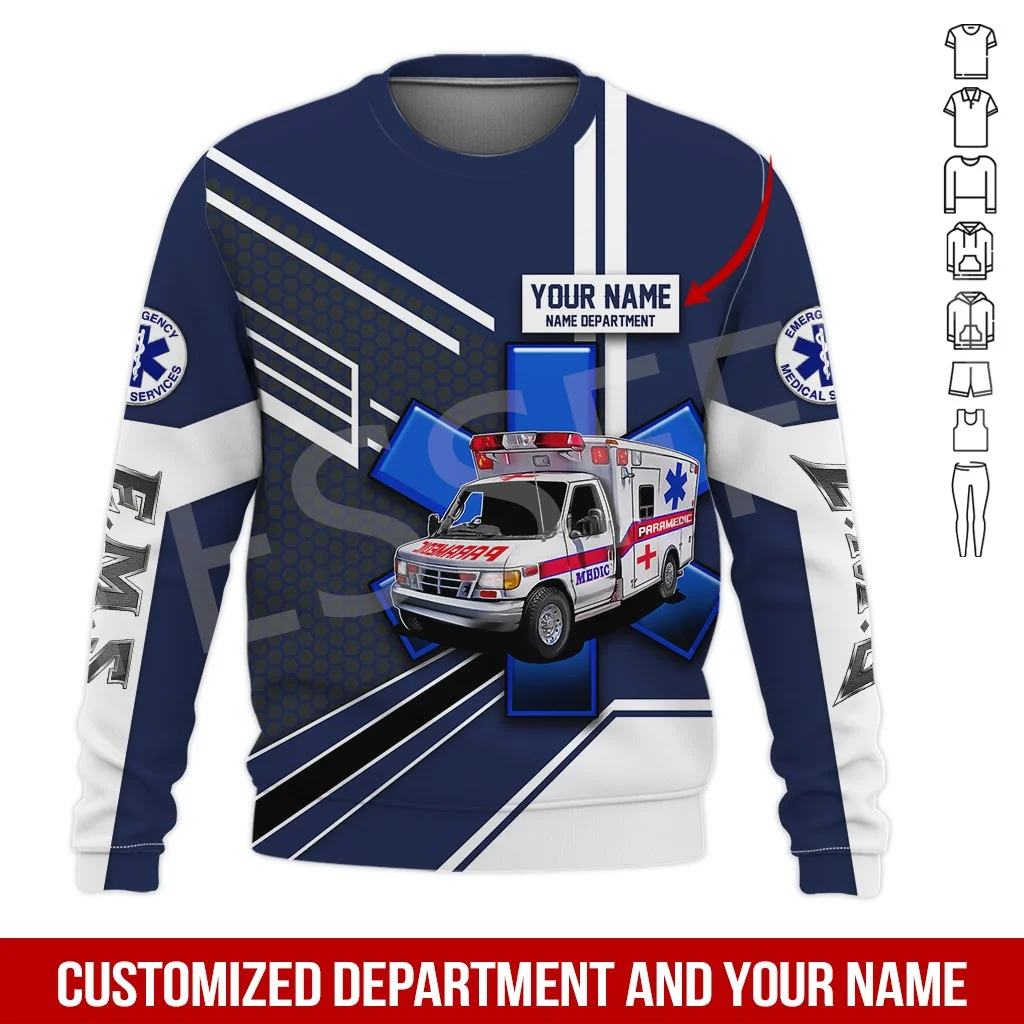 NewFashion Custom Name Cosplay EMS Paramedic EMT Worker Retro Funny Tracksuit 3DPrint Harajuku Casual Pullover Jacket Hoodies X3