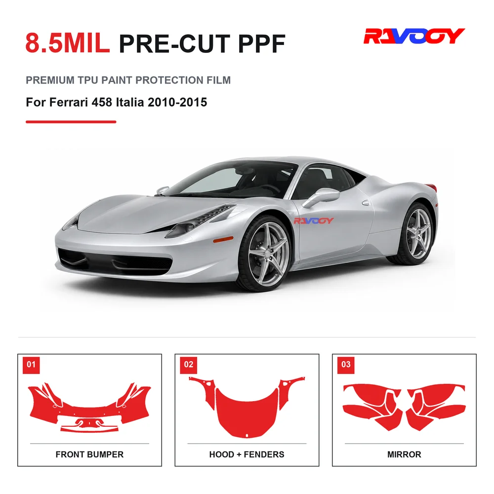 Precut PPF For Ferrari 458 Italia 2010-2015 8.5mil TPU Clear Paint Protection Film Self Healing Hydrophobic UV Stone Chip Guard
