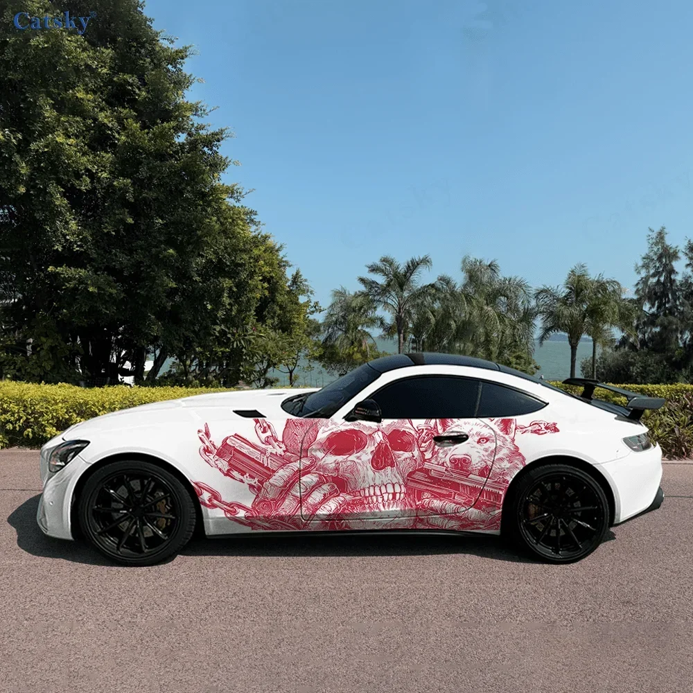 Evil Skull Wolf Car Side Sticker PVC Self Waterproof Stick, Striking Auto Exterior Accessories Decor Protect Gift for Car Lover