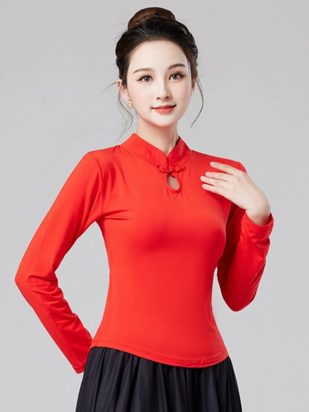 Classical Dance Sle Square Dancing Practice Suit Performance Clothes Long Sve Stand Collar Slimming Top New Flag Dr