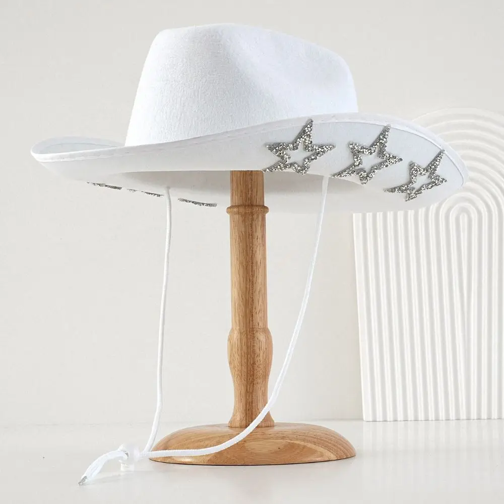 Classic Shiny Western Cowboy Hat Wide Brim Ethnic Style Rhinestone Star Jazz Hat Star Glitter Sunscreen Summer Hat Ladies
