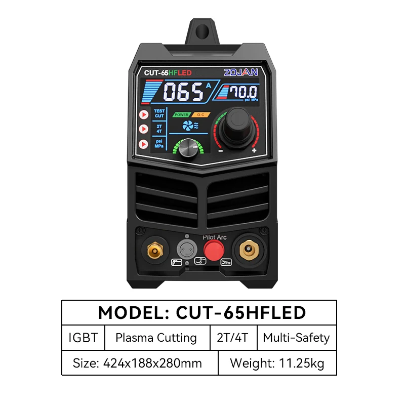ZOJAN CUT-65HFLED Plasma Cutting Machine 110V/220V 3.3KW/6.2KW Cutting Thickness 15-21mm 35A/60A